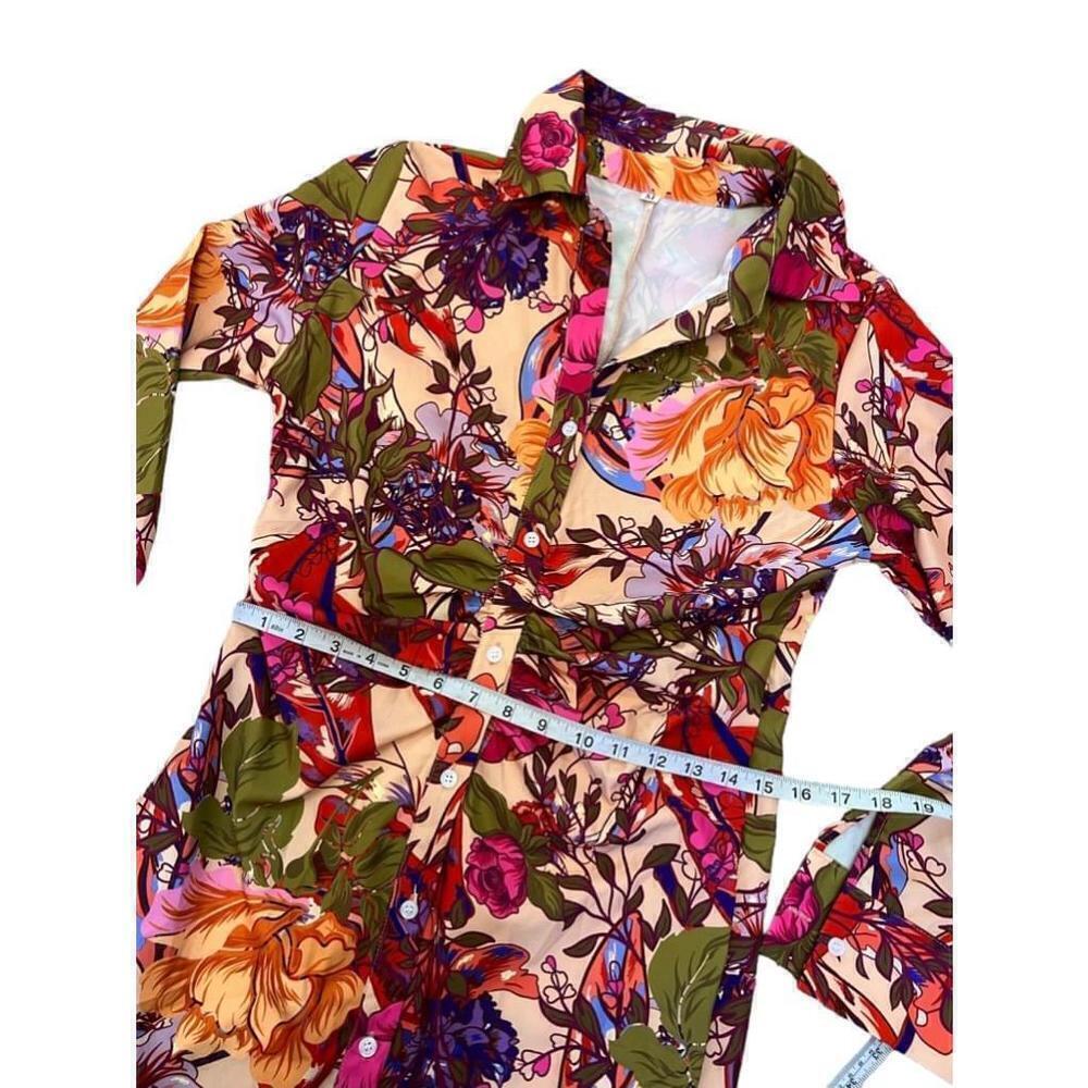 NWOT SHEIN Floral Button Up Long Midi Long Sleeve Dress M Pink/Green - Picture 9 of 12